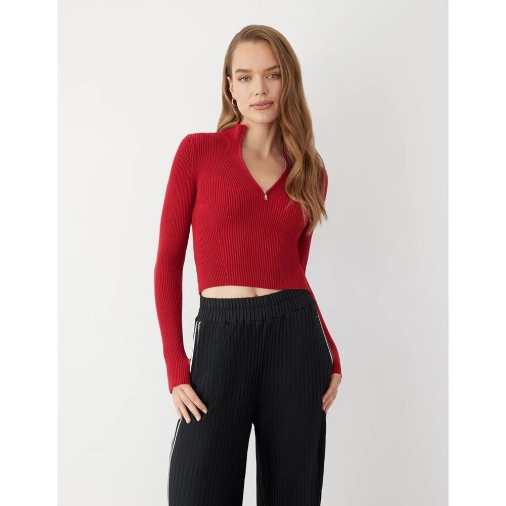 GSTQ Quarter Zip Ribbed Pullover Sweater Long Sleeve Red Size XL /XXL NWT
